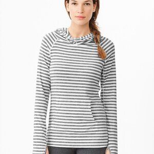 Gap Fit Breathe XS Grey &  White Stripe Funnel Neck Hoodie XS with Thumbholes